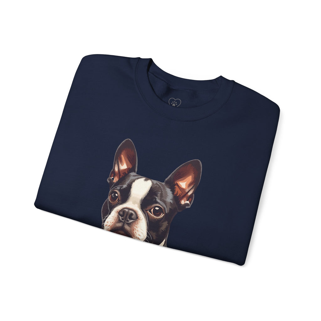 Boston Terrier Portrait Sweatshirt — Cute Dog Face Crewneck for Pet Lovers