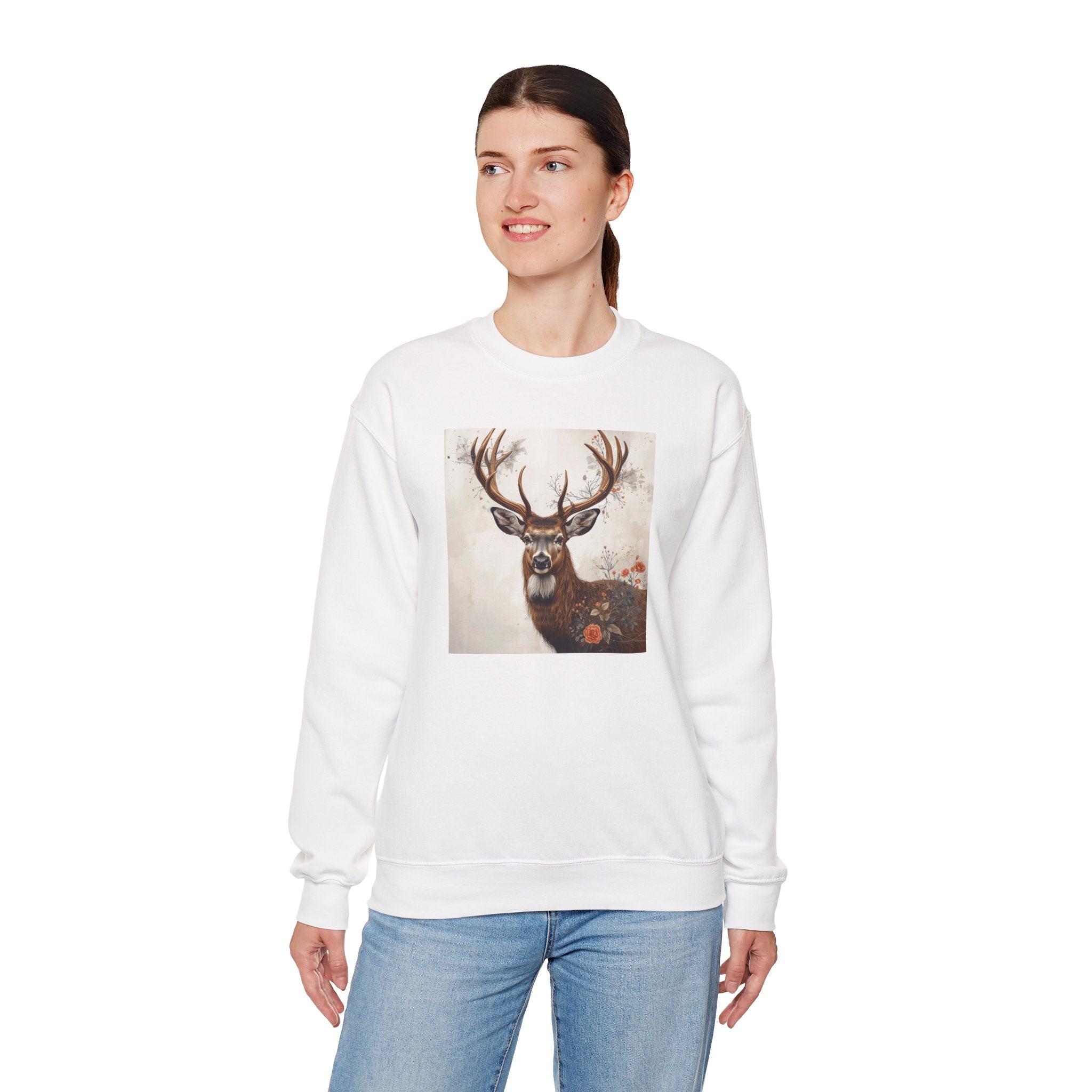 Deer Portrait Crewneck Sweatshirt — Rustic Stag Art Pullover