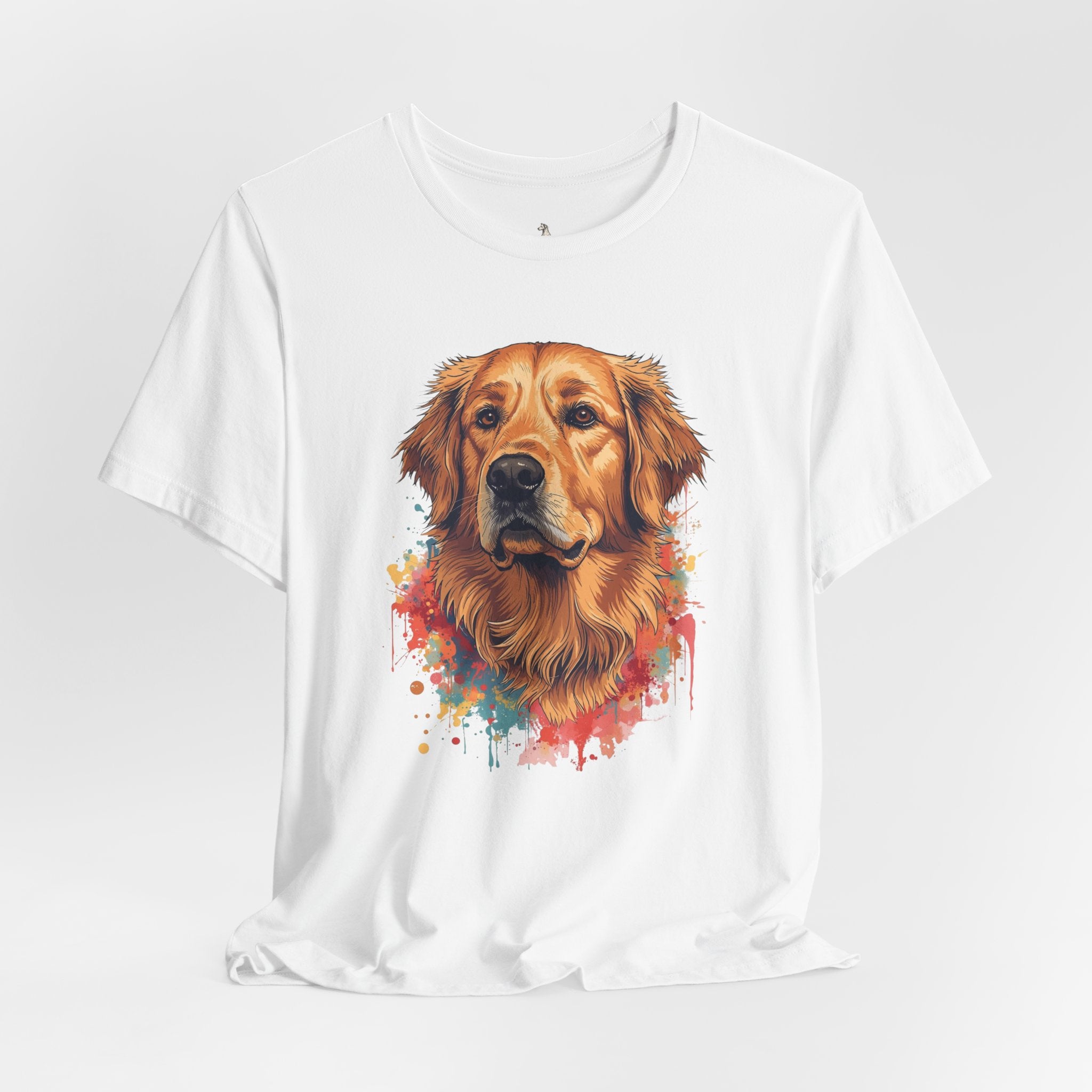 Golden Retriever Watercolor T-Shirt — Colorful Dog Portrait Tee for Dog Lovers