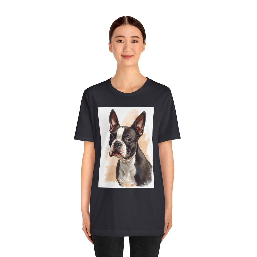 Boston Terrier Portrait T-Shirt — Watercolor Dog Lover Tee