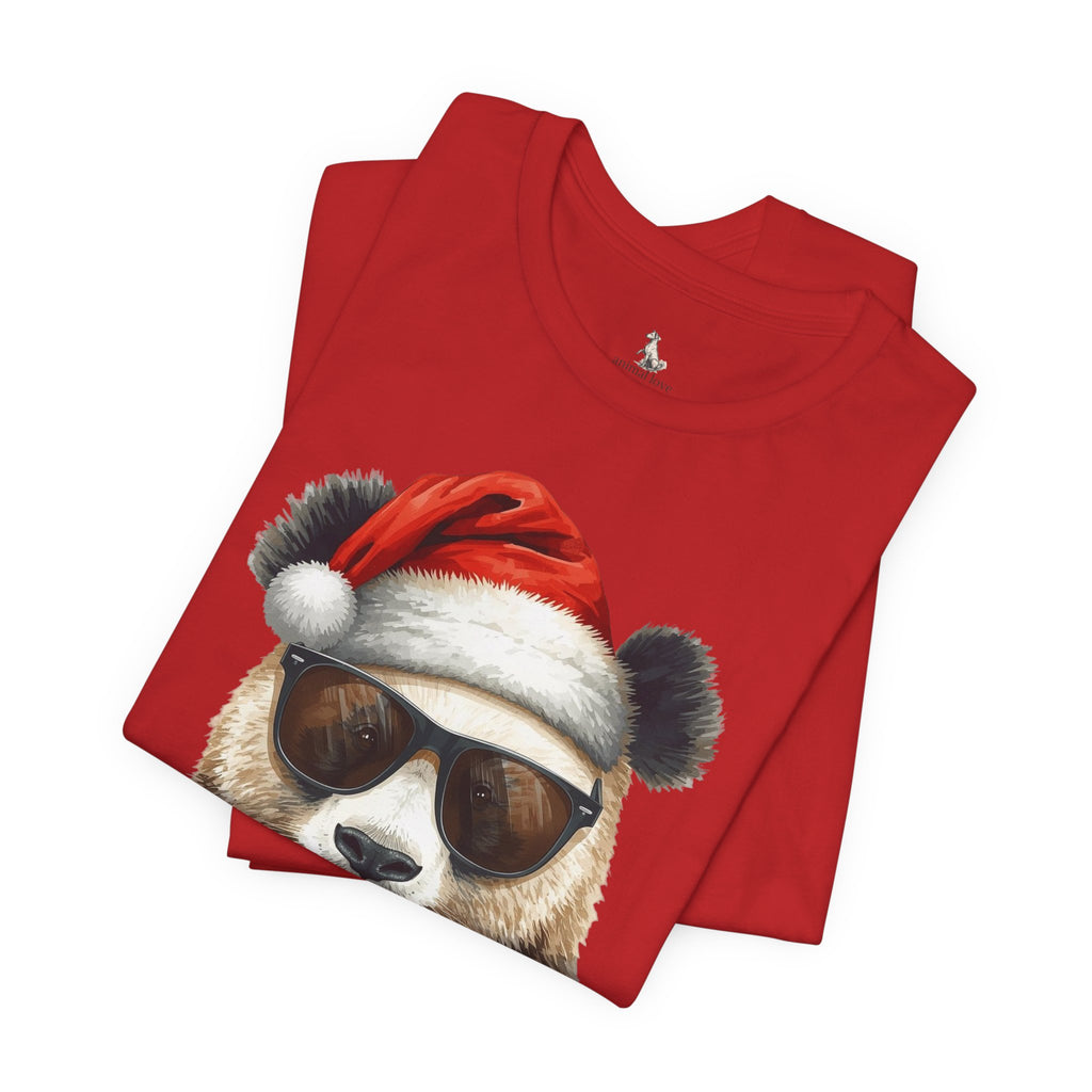 Panda With Santa Hat T-Shirt – Cool Sunglasses Holiday Tee