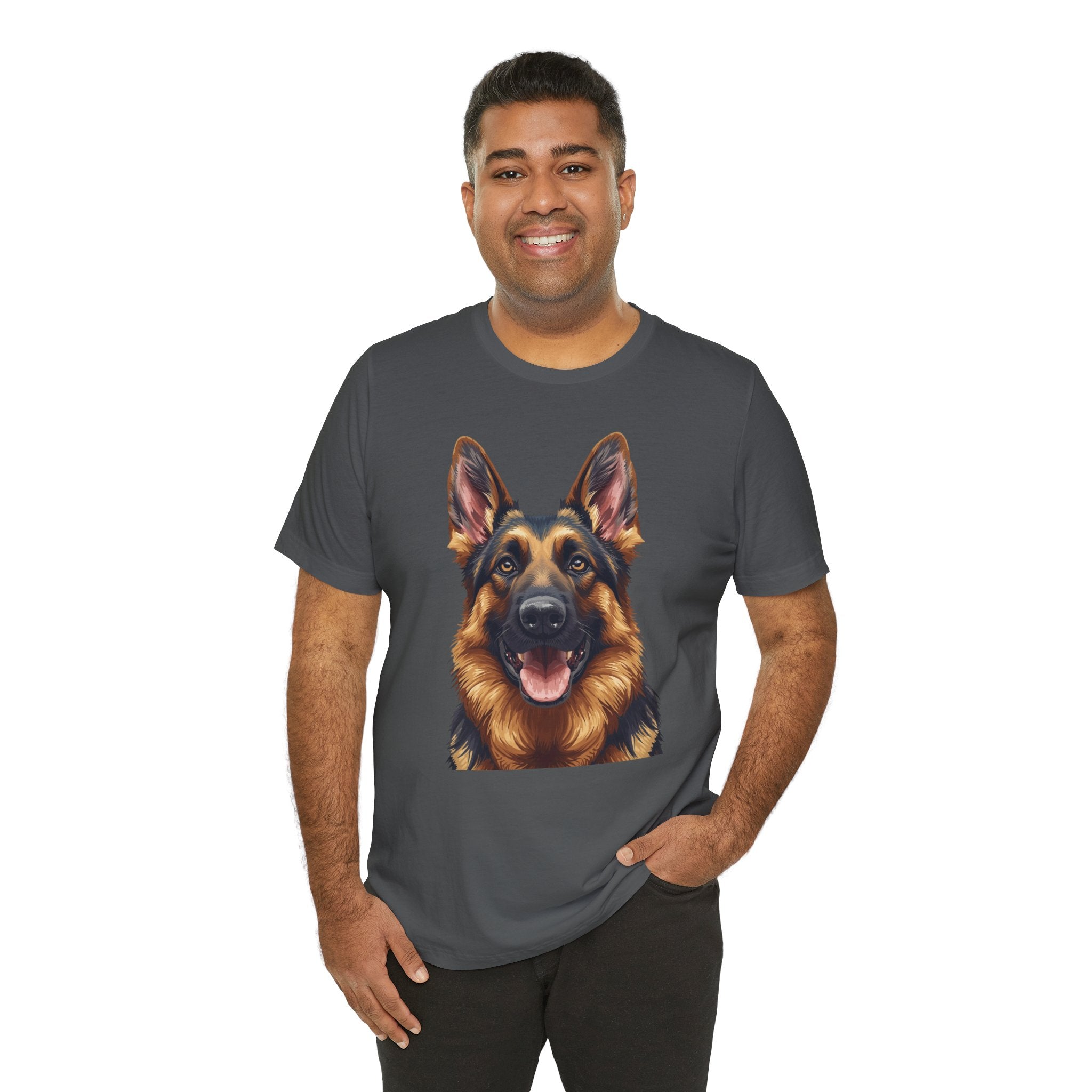 German Shepherd Portrait T‑Shirt — Realistic Dog Face Tee for Dog Lovers