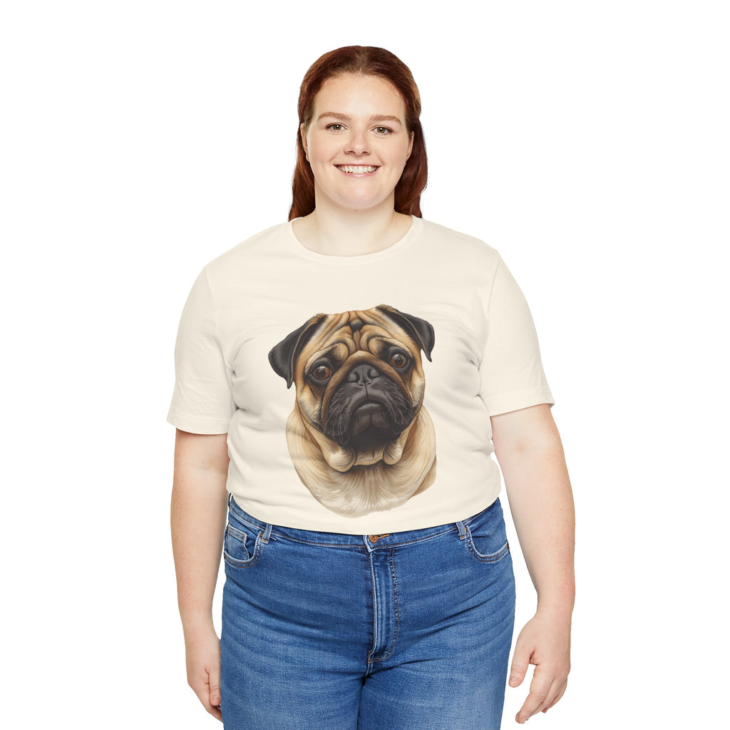 Pug Portrait T-Shirt - Realistic Dog Face Tee for Pug Lovers