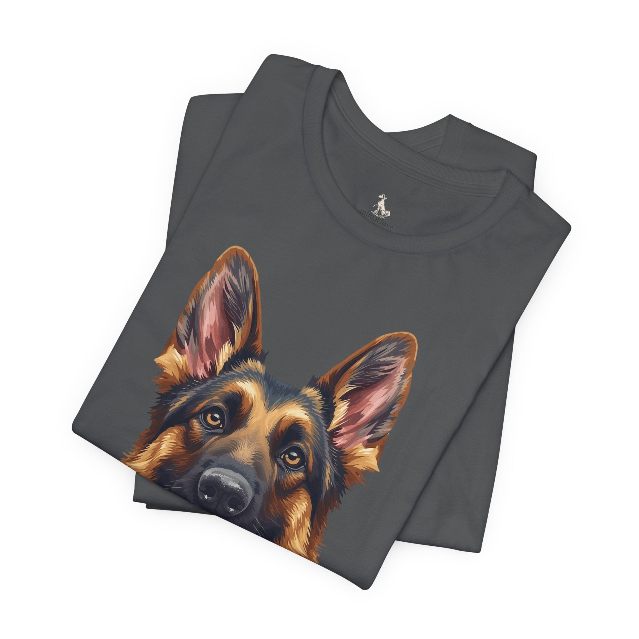 German Shepherd Portrait T‑Shirt — Realistic Dog Face Tee for Dog Lovers