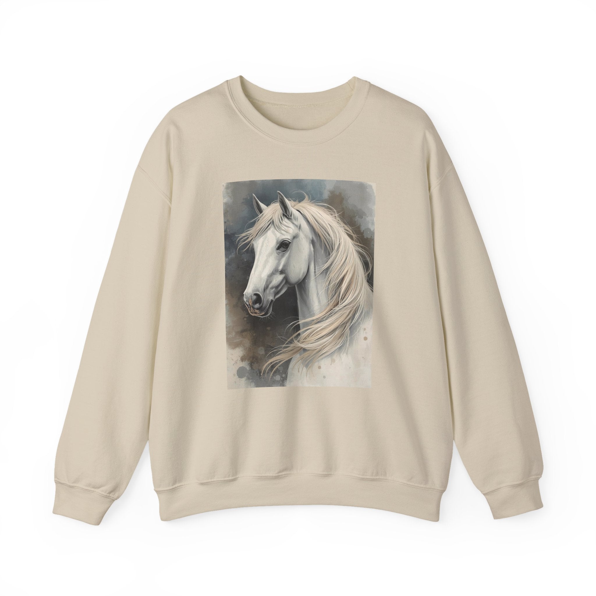 Horse Portrait Crewneck Sweatshirt — Elegant White Stallion Graphic