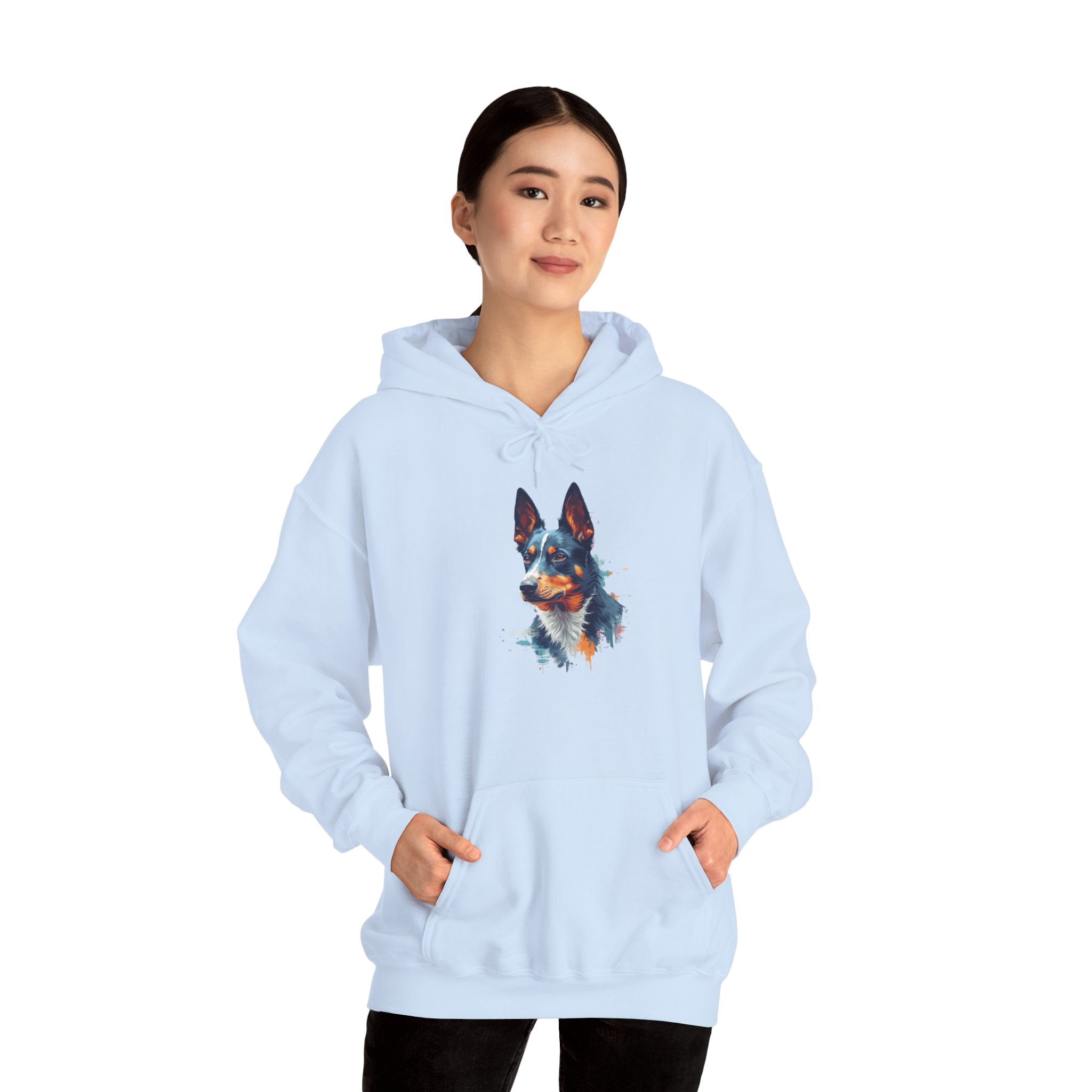 Australian Kelpie Watercolor Hoodie — Artistic Dog Portrait Pullover