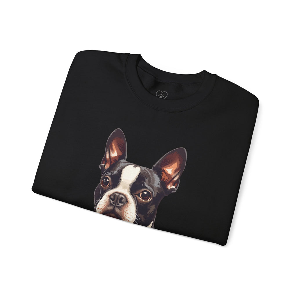 Boston Terrier Portrait Sweatshirt — Cute Dog Face Crewneck for Pet Lovers
