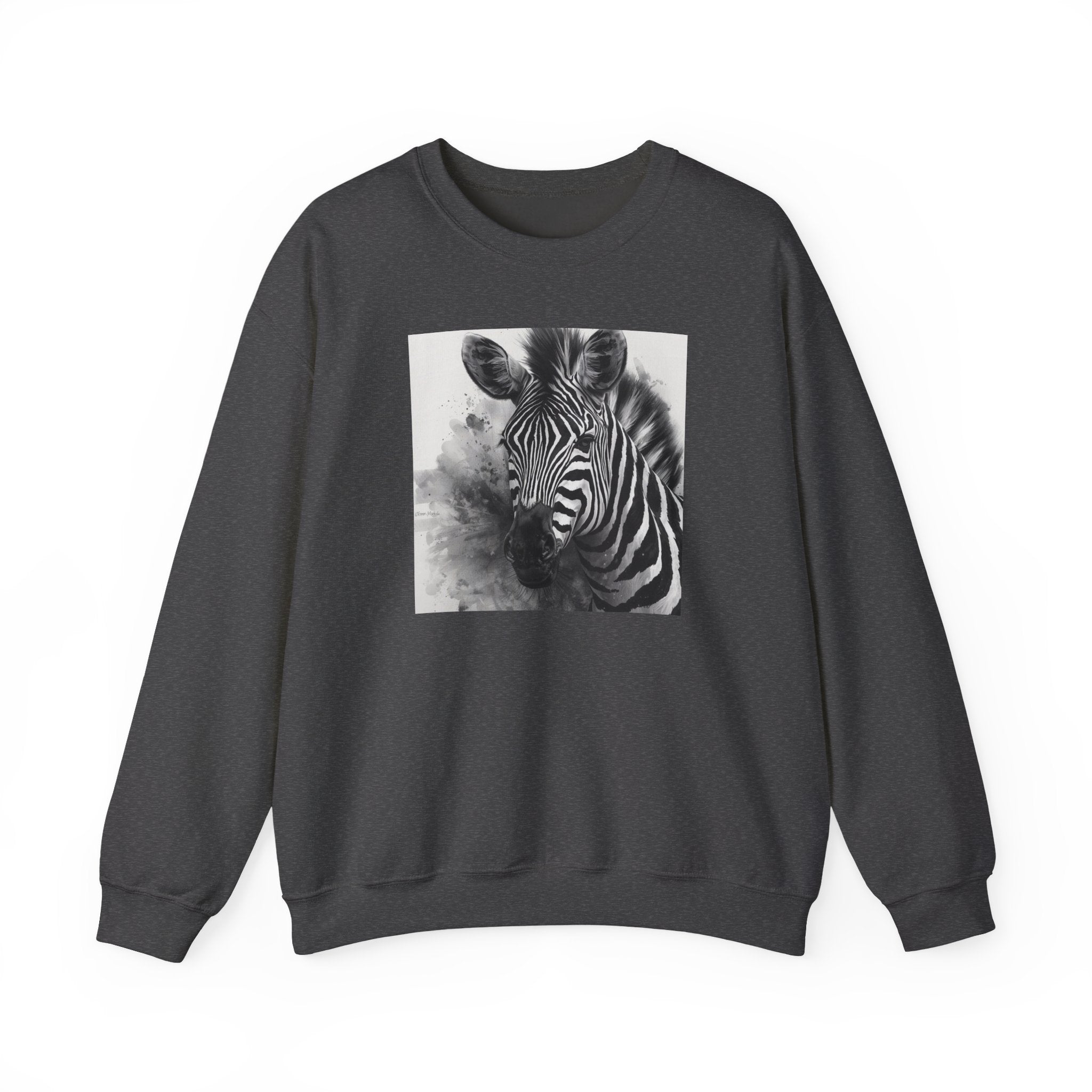 Zebra Portrait Crewneck Sweatshirt — Monochrome Wildlife Art Pullover