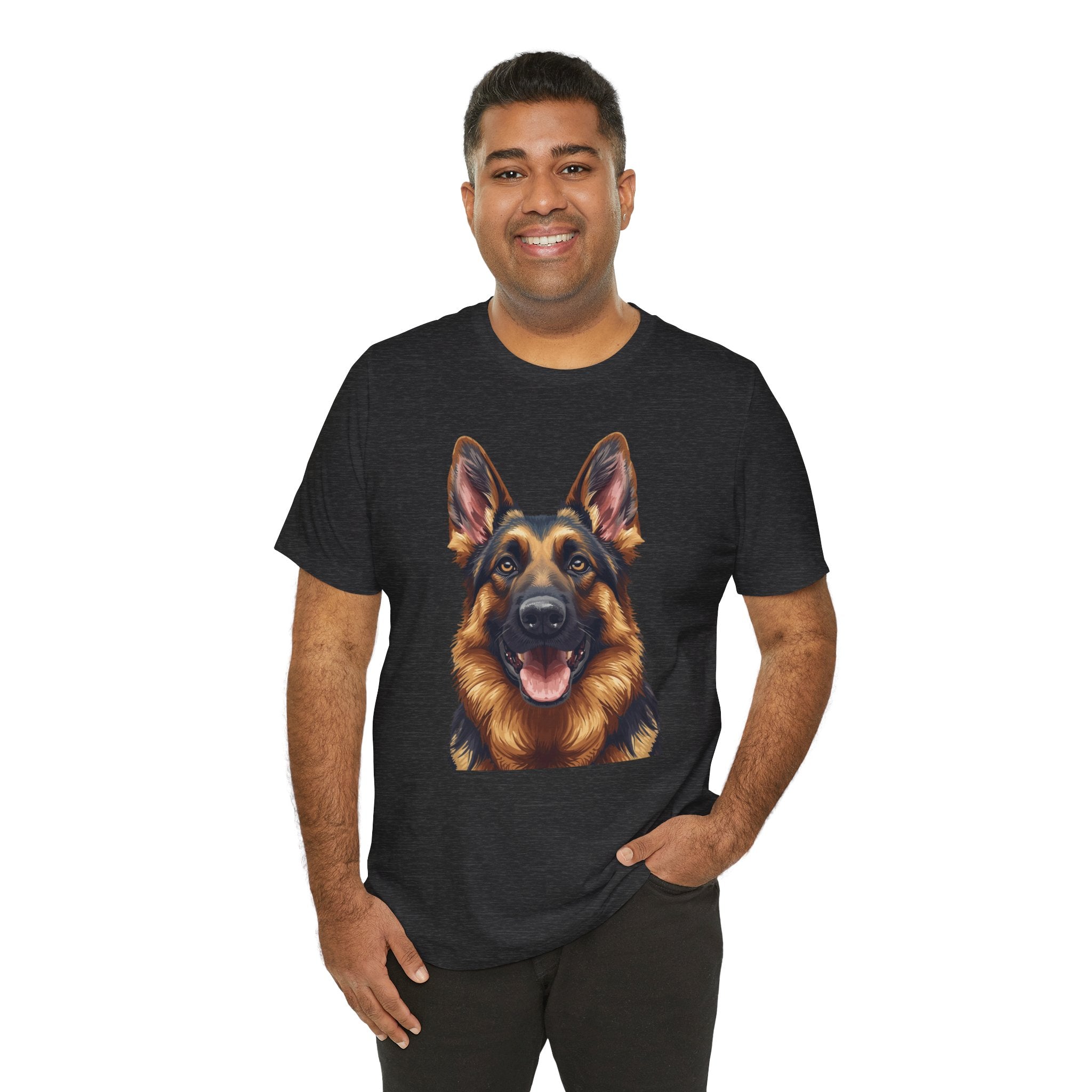 German Shepherd Portrait T‑Shirt — Realistic Dog Face Tee for Dog Lovers