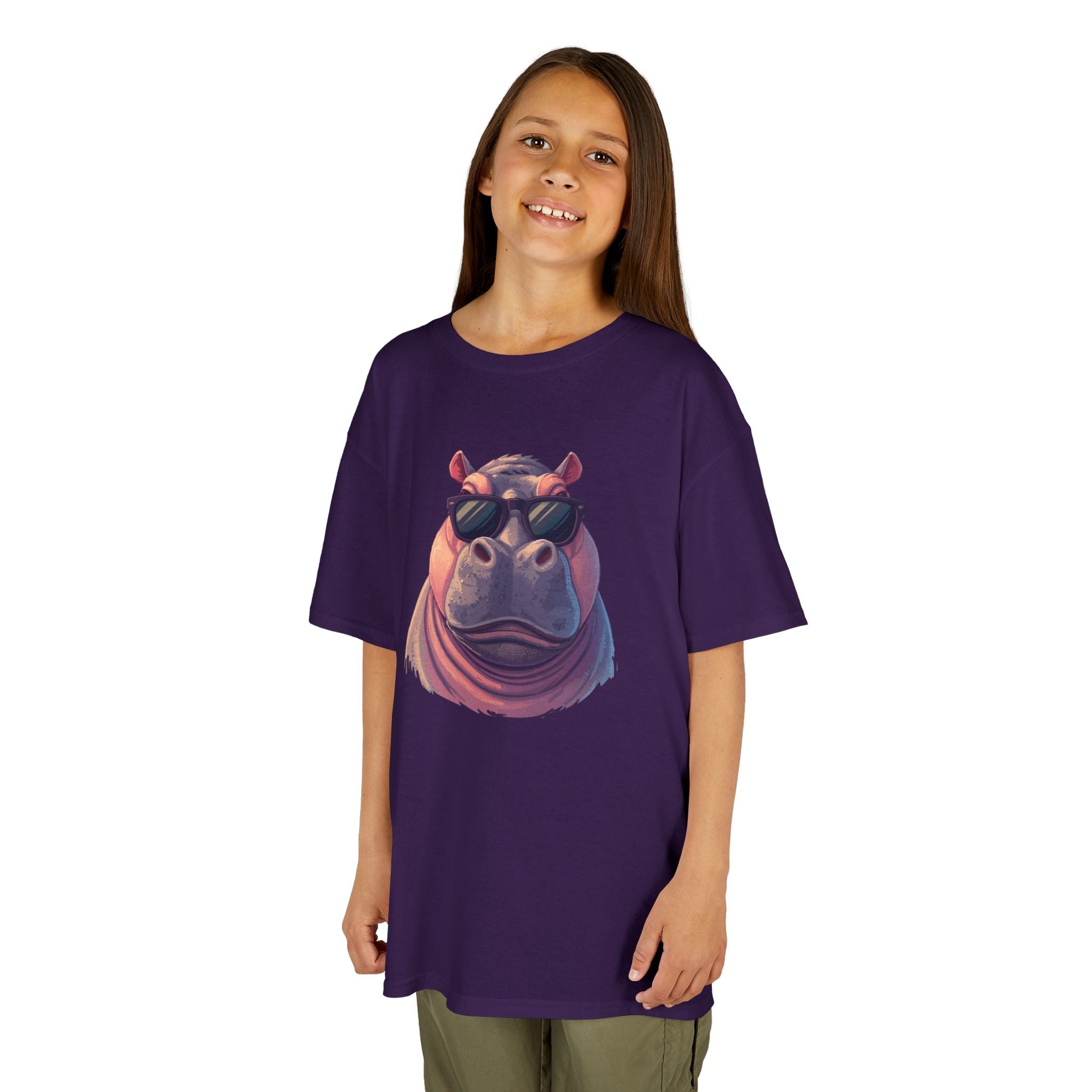 Kids Hippo Sunglasses T‑Shirt — Cool Cartoon Animal Tee for Boys & Girls