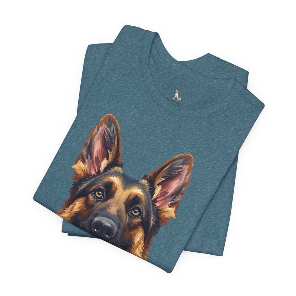 German Shepherd Portrait T‑Shirt — Realistic Dog Face Tee for Dog Lovers