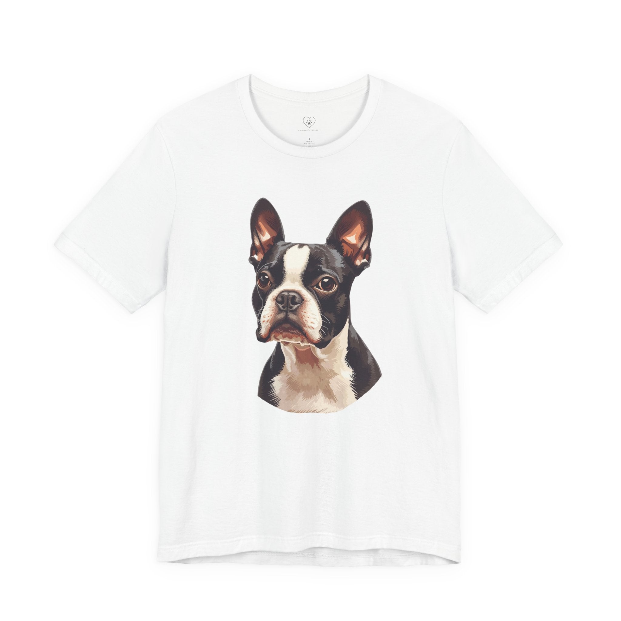 Boston Terrier Portrait T-Shirt – Realistic Dog Face Tee for Pet Lovers