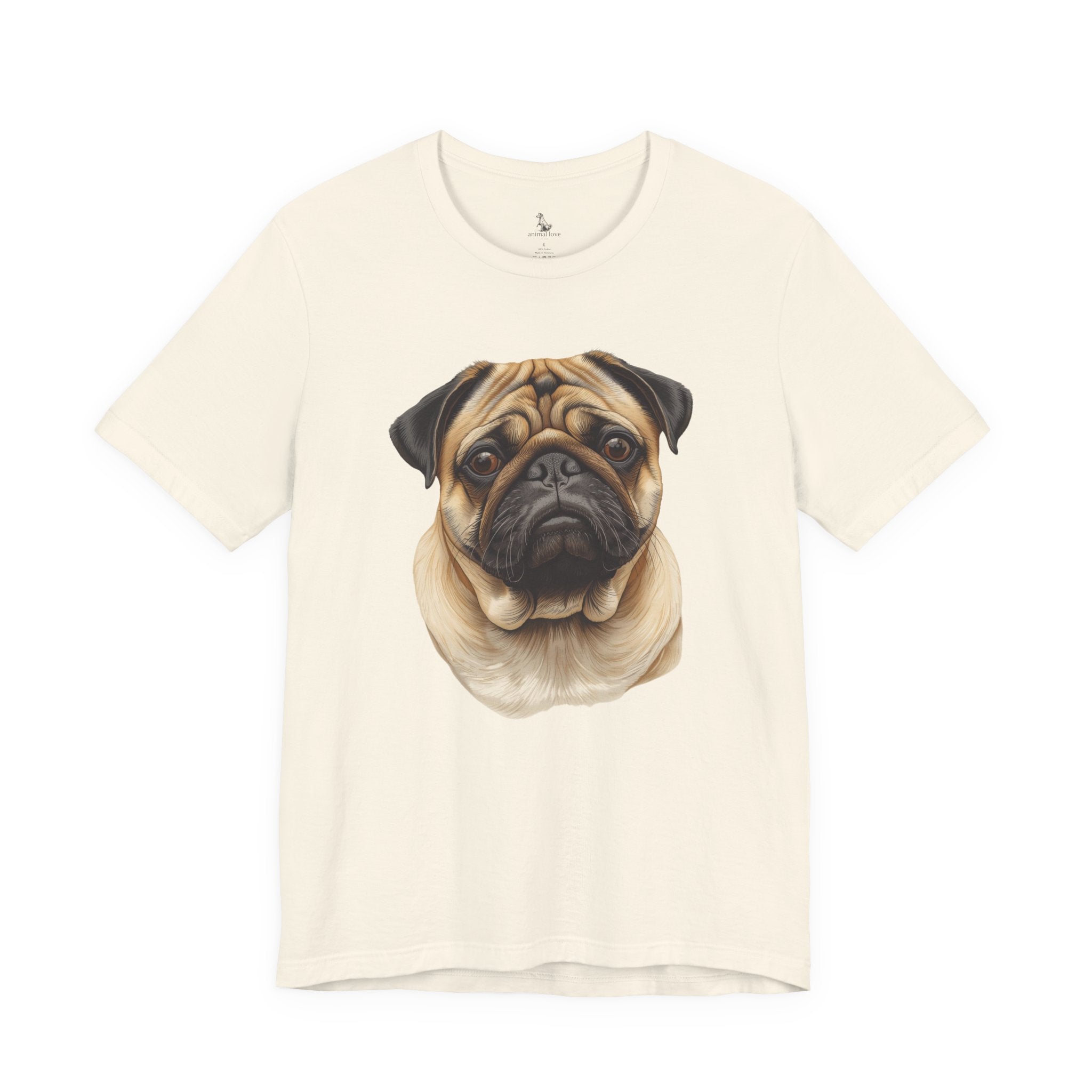 Pug Portrait T-Shirt - Realistic Dog Face Tee for Pug Lovers