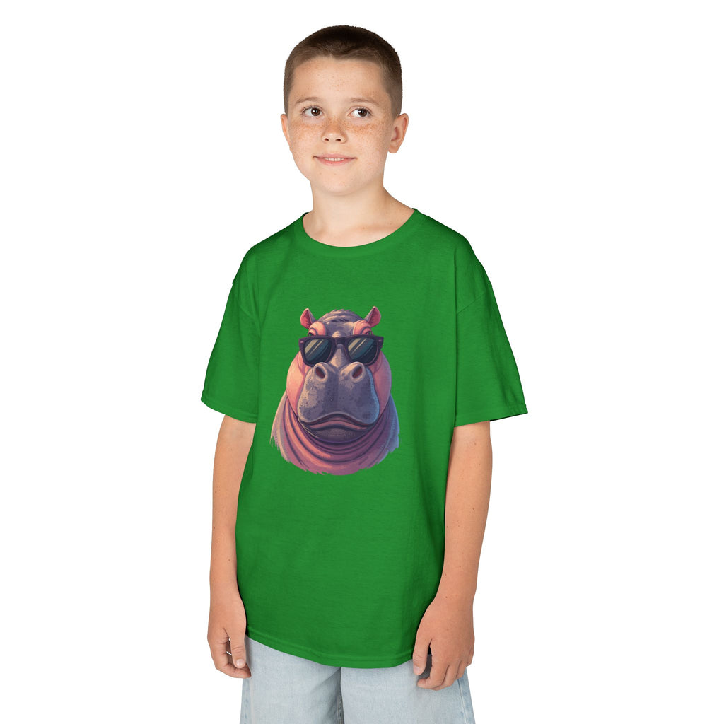 Kids Hippo Sunglasses T‑Shirt — Cool Cartoon Animal Tee for Boys & Girls