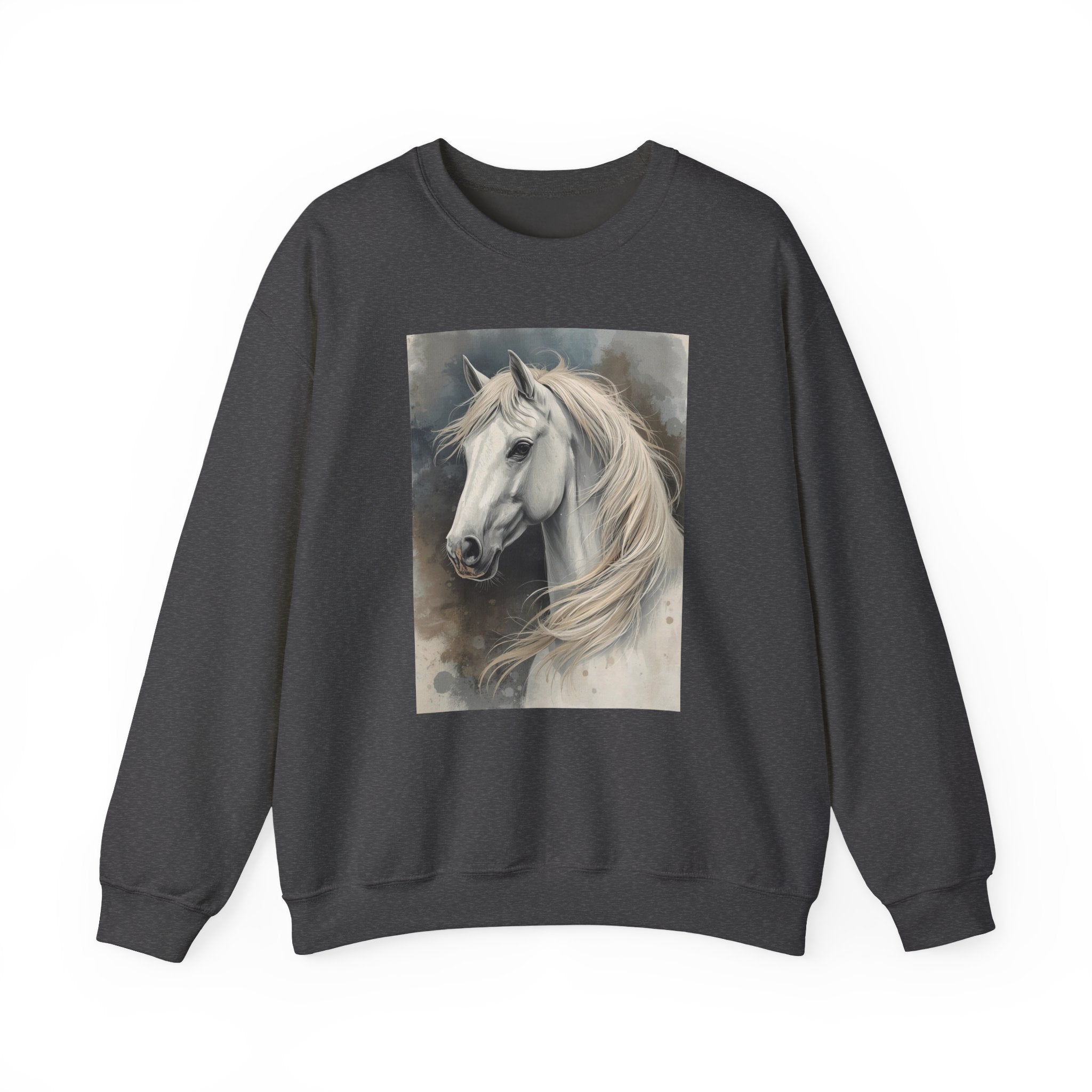 Horse Portrait Crewneck Sweatshirt — Elegant White Stallion Graphic