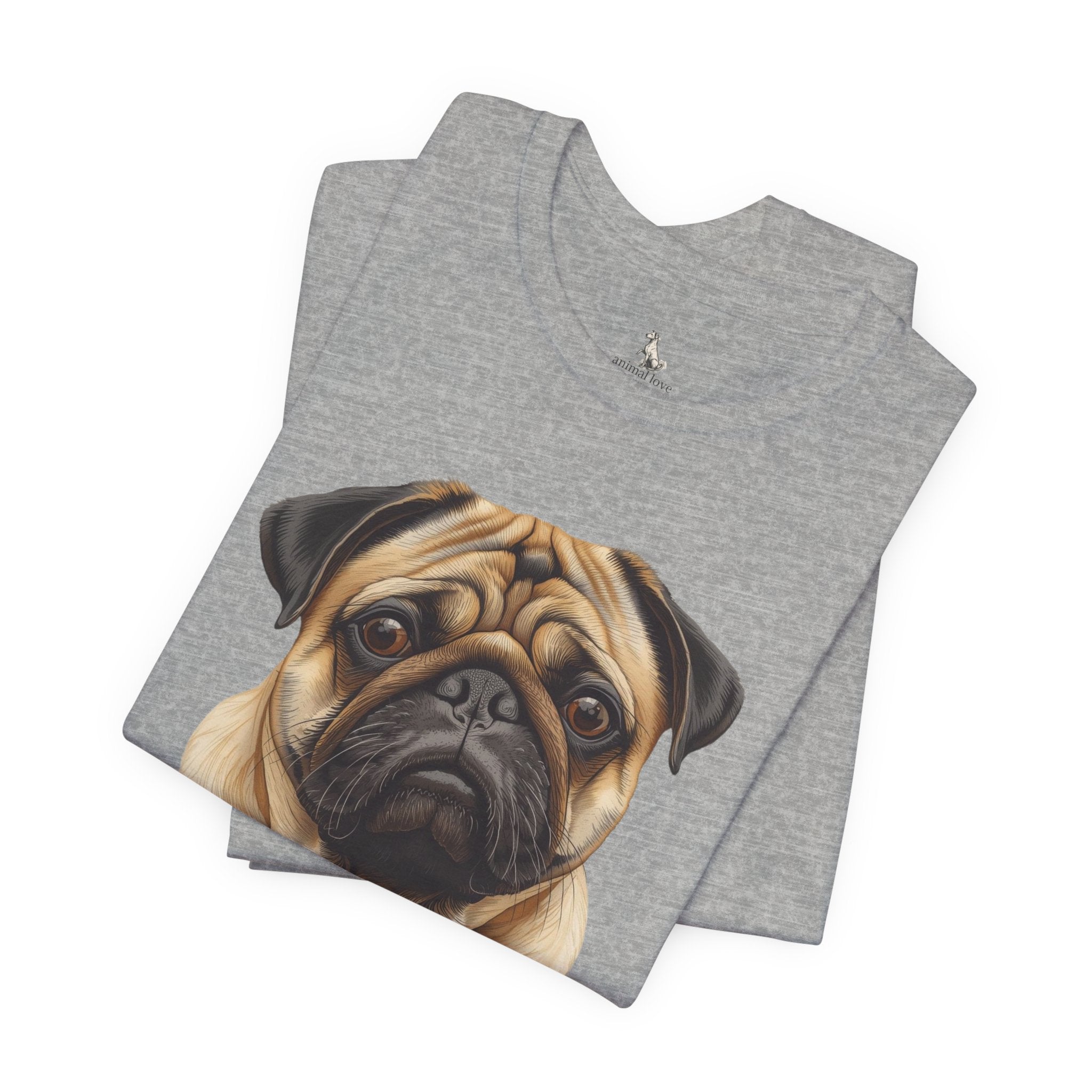 Pug Portrait T-Shirt - Realistic Dog Face Tee for Pug Lovers