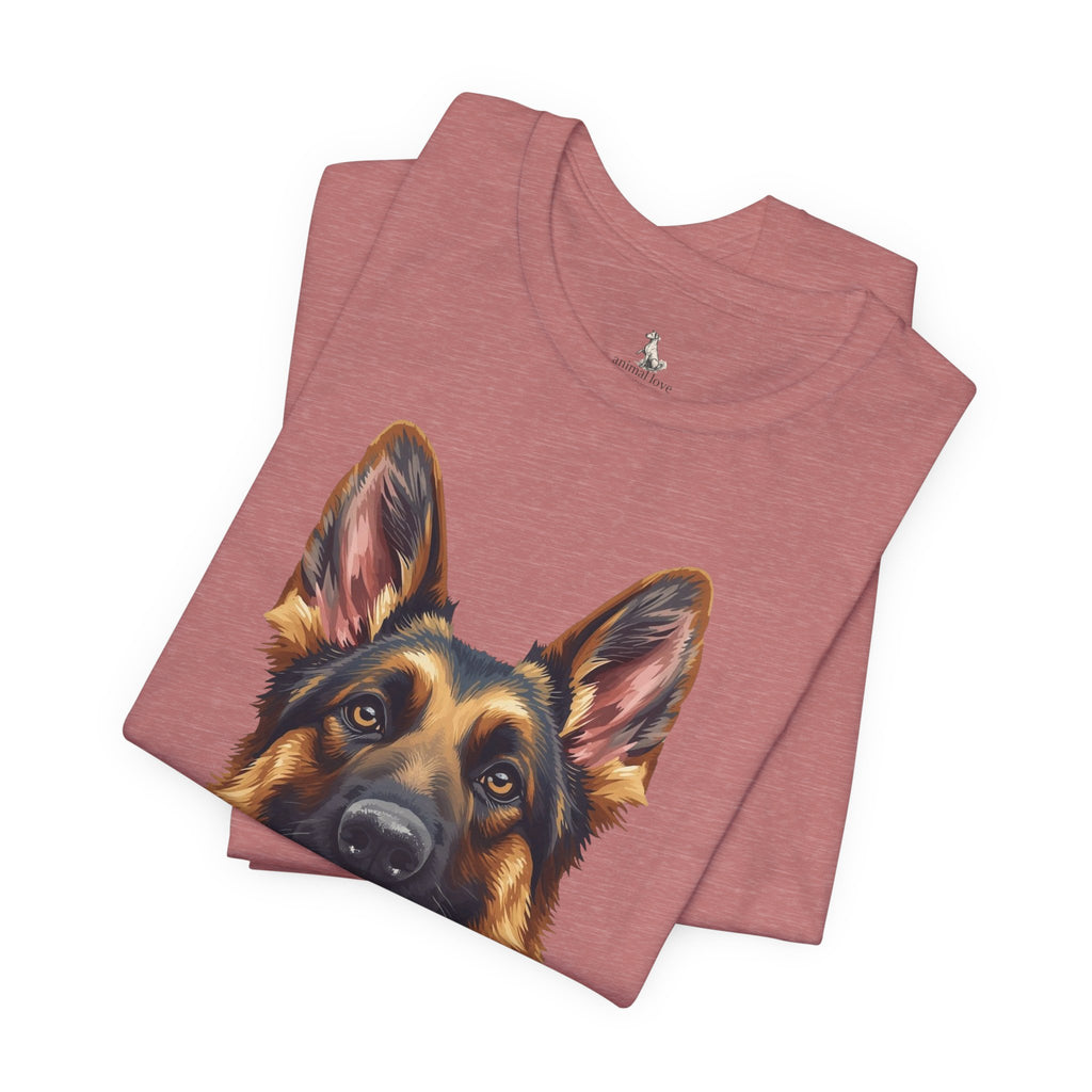 German Shepherd Portrait T‑Shirt — Realistic Dog Face Tee for Dog Lovers