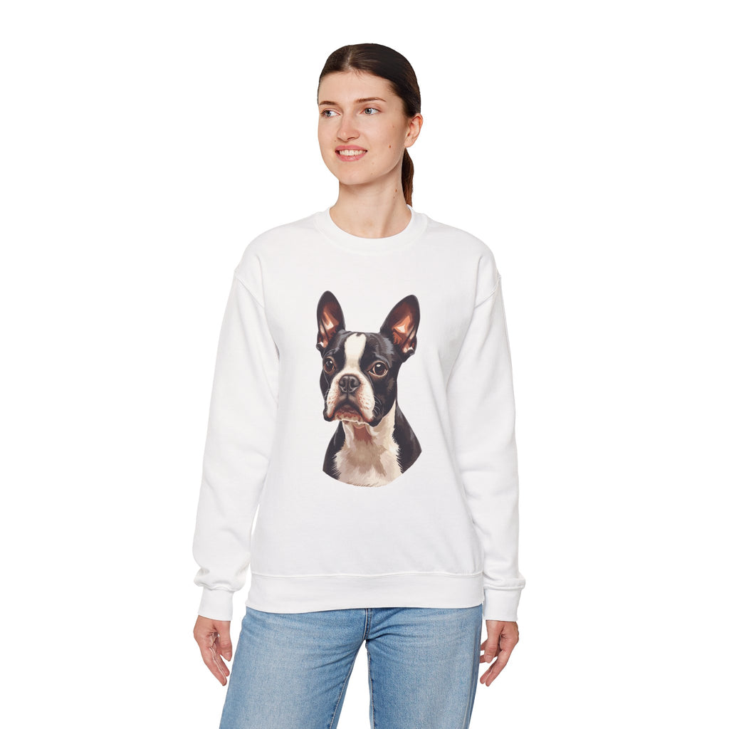 Boston Terrier Portrait Sweatshirt — Cute Dog Face Crewneck for Pet Lovers