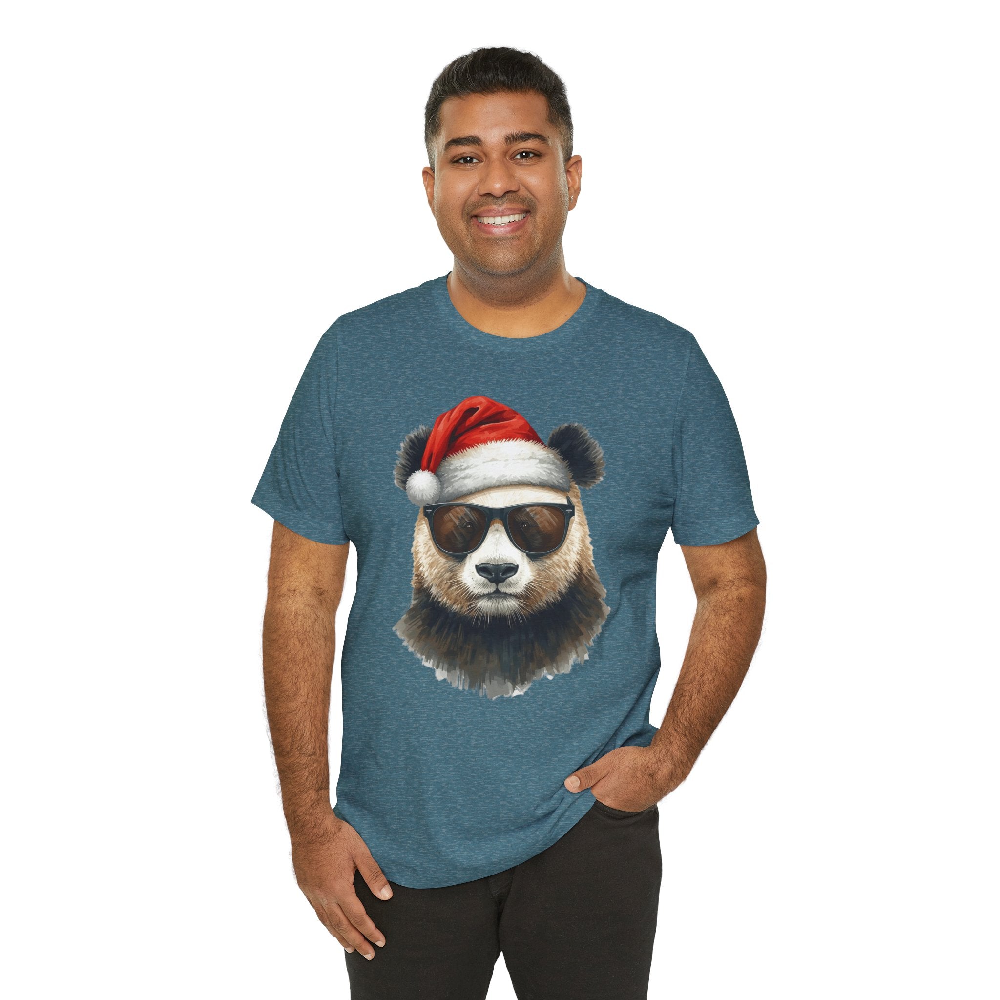 Panda With Santa Hat T-Shirt – Cool Sunglasses Holiday Tee