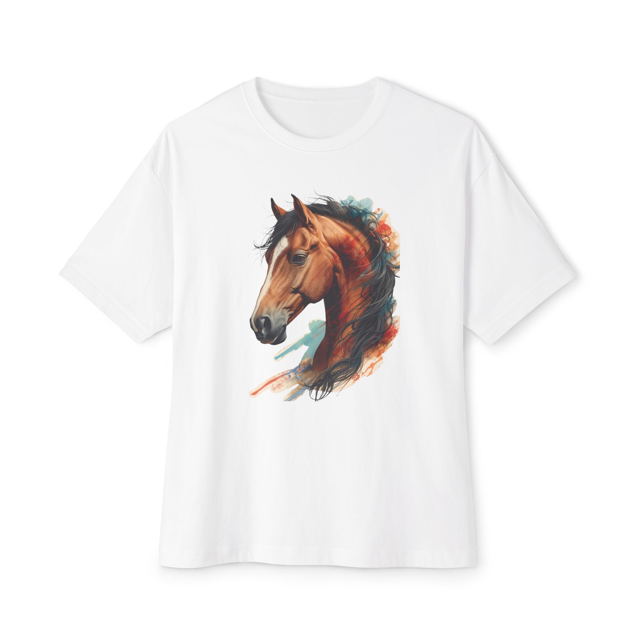 Horse Portrait Boxy Tee — Watercolor Stallion Graphic T-Shirt
