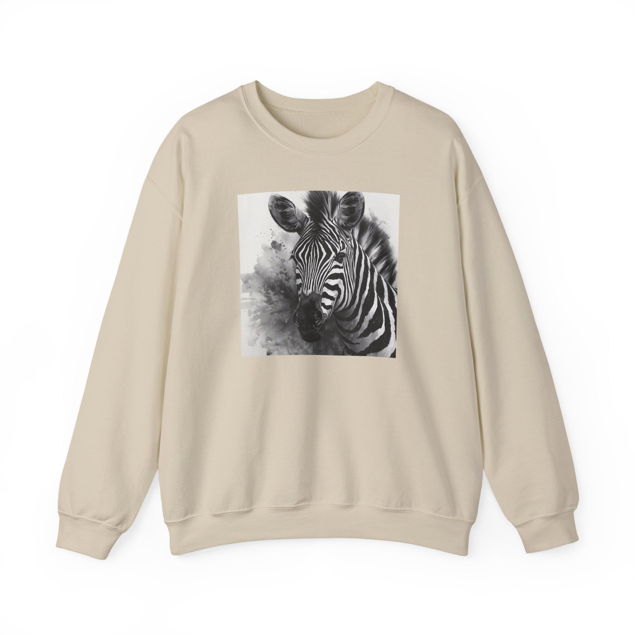 Zebra Portrait Crewneck Sweatshirt — Monochrome Wildlife Art Pullover