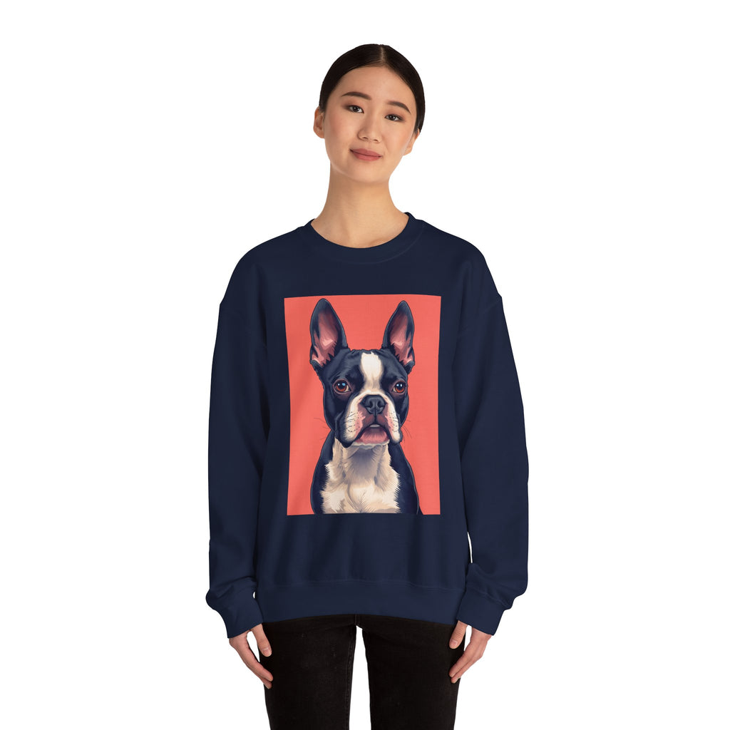 Boston Terrier Portrait Crewneck Sweatshirt — Cute Dog Graphic Pullover