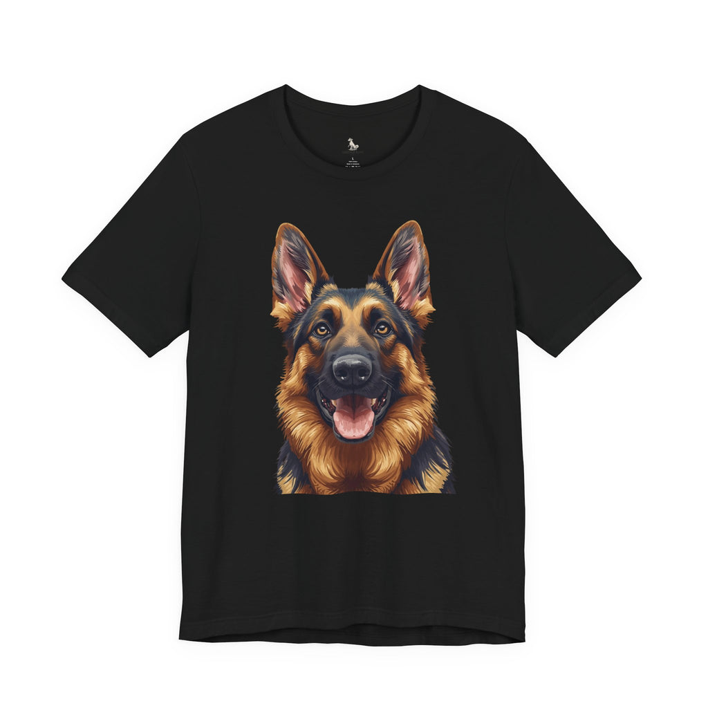 German Shepherd Portrait T‑Shirt — Realistic Dog Face Tee for Dog Lovers