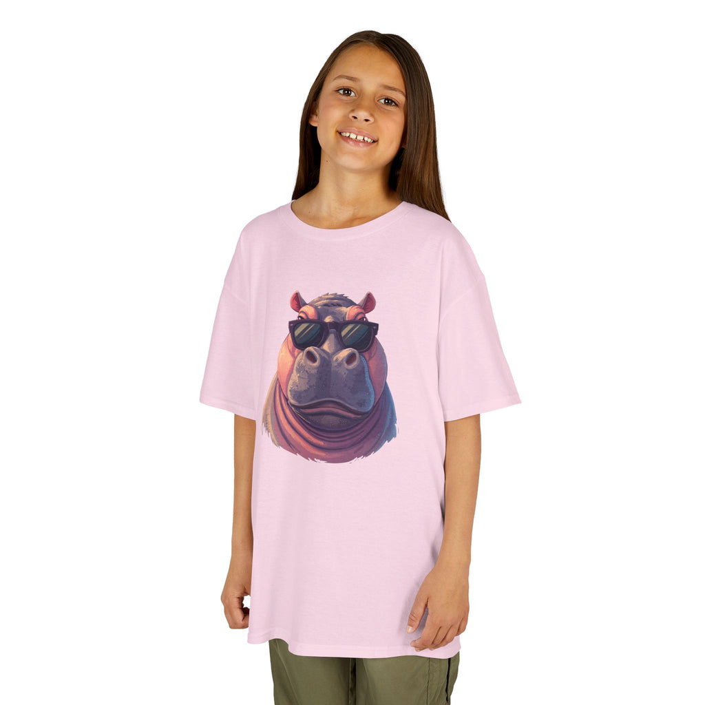 Kids Hippo Sunglasses T‑Shirt — Cool Cartoon Animal Tee for Boys & Girls