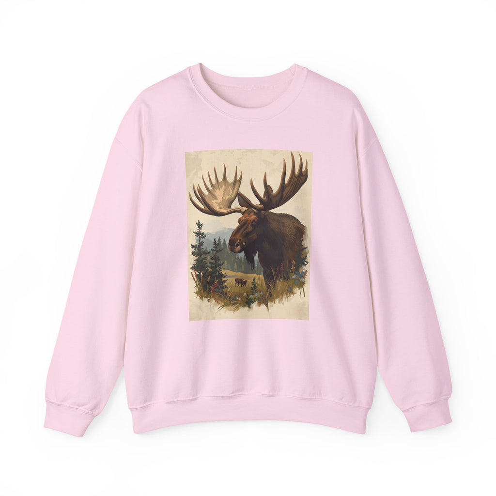 Moose in the Woods Crewneck Sweatshirt — Woodland Moose Illustration
