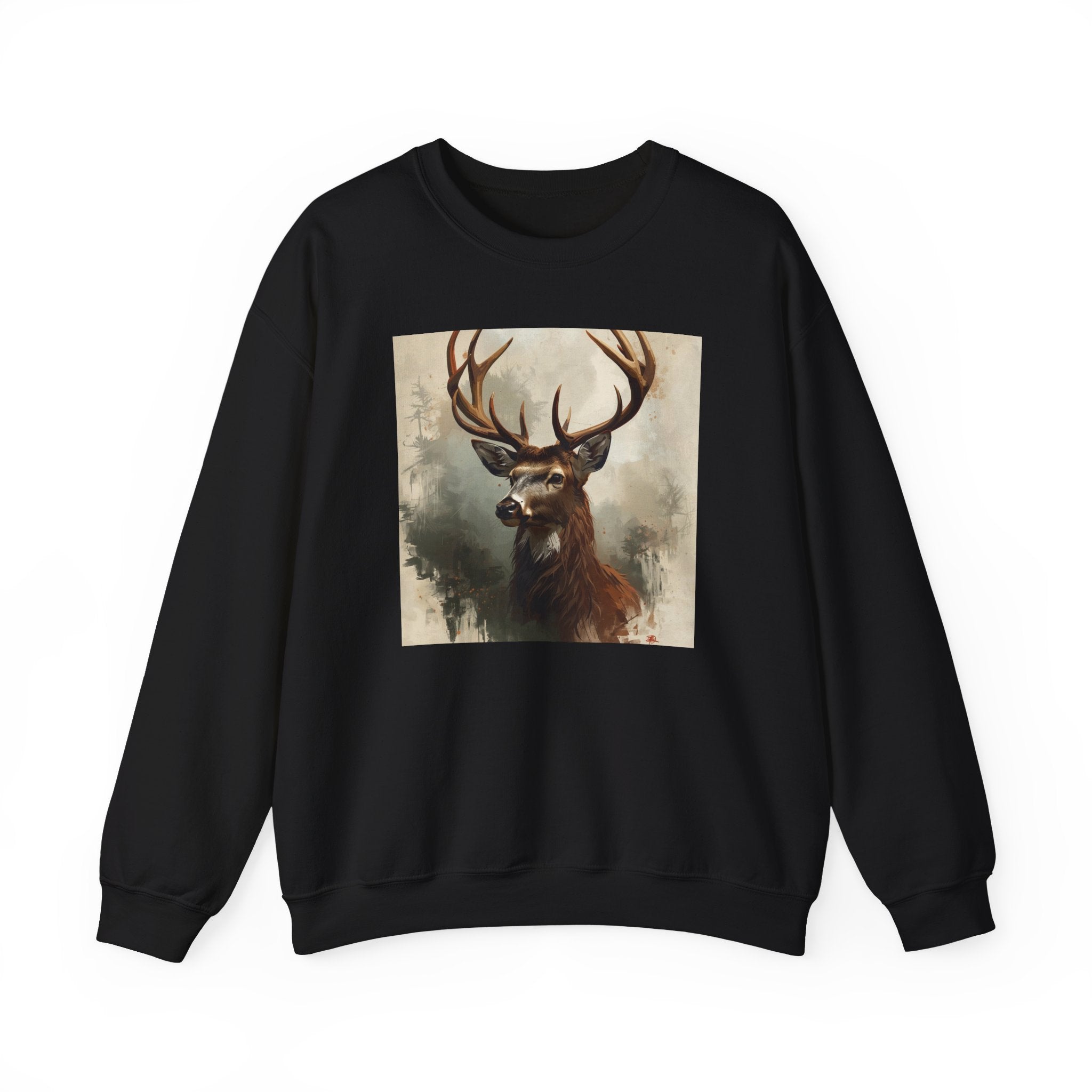 Stag Portrait Crewneck Sweatshirt — Majestic Deer Watercolor