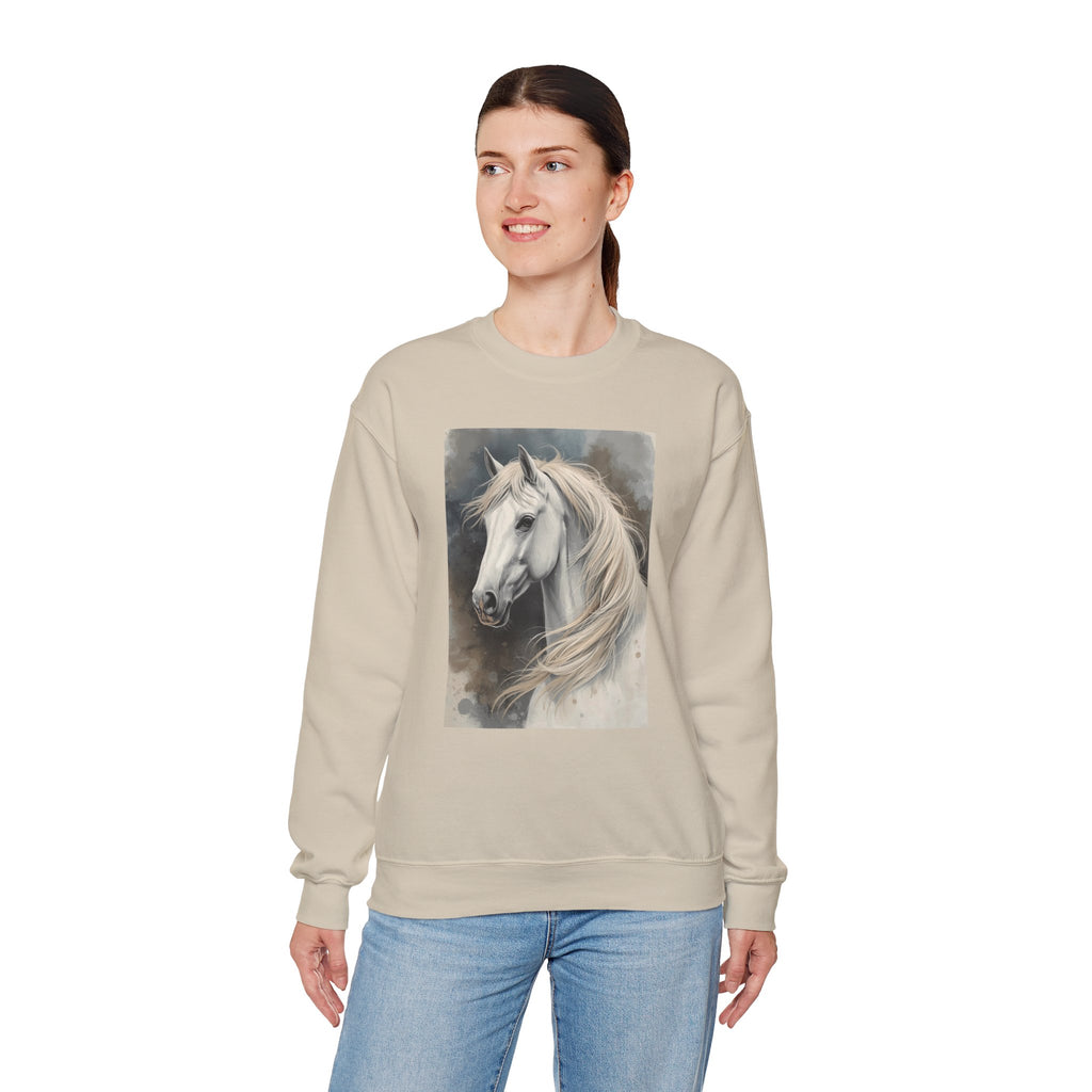 Horse Portrait Crewneck Sweatshirt — Elegant White Stallion Graphic