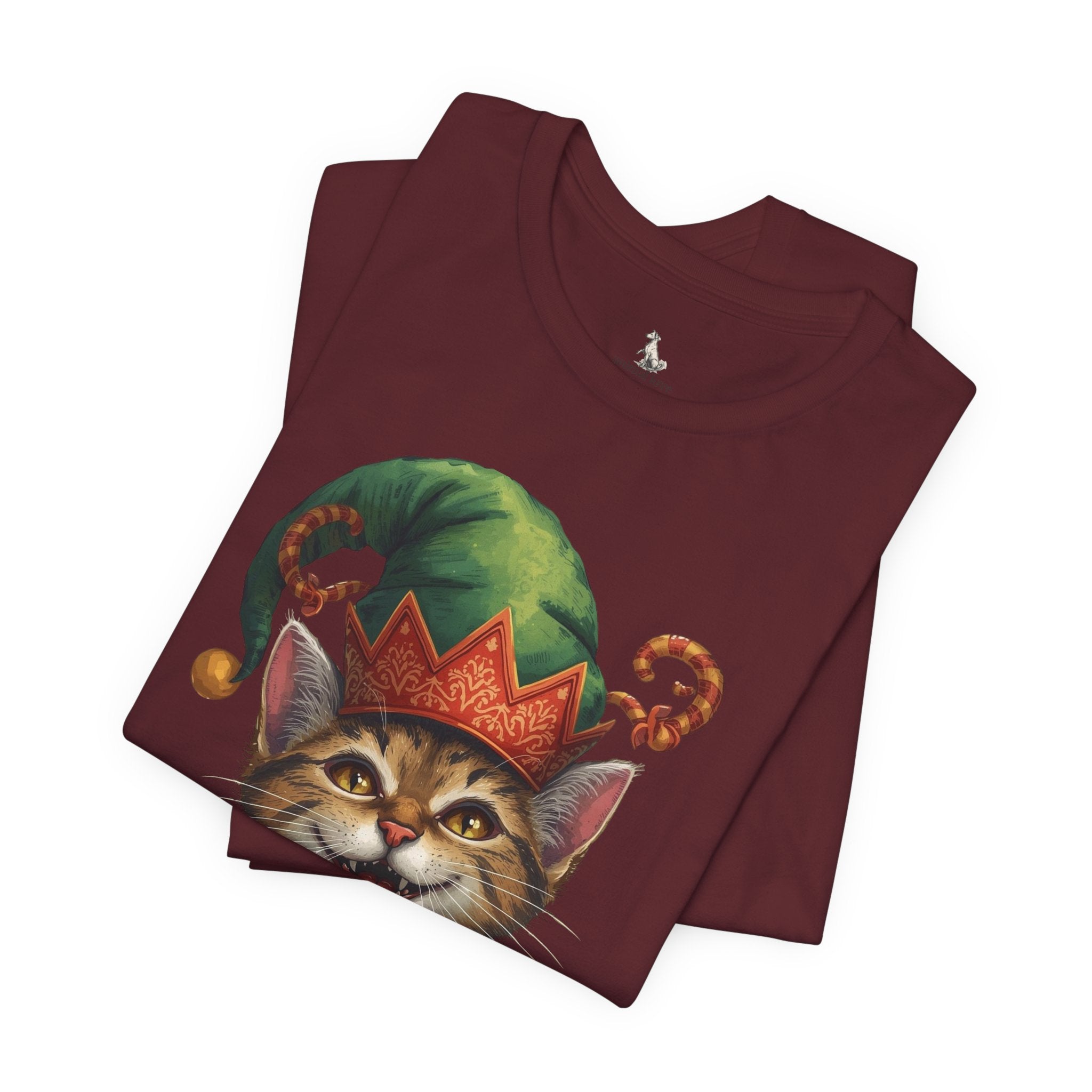 Cat Elf T-Shirt — Smiling Tabby in Festive Elf Hat