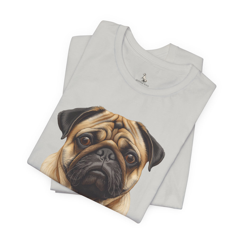 Pug Portrait T-Shirt - Realistic Dog Face Tee for Pug Lovers