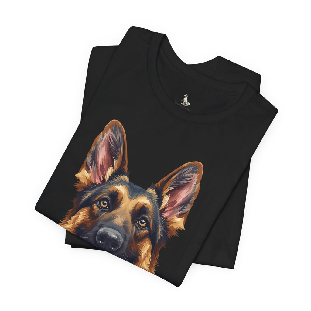 German Shepherd Portrait T‑Shirt — Realistic Dog Face Tee for Dog Lovers