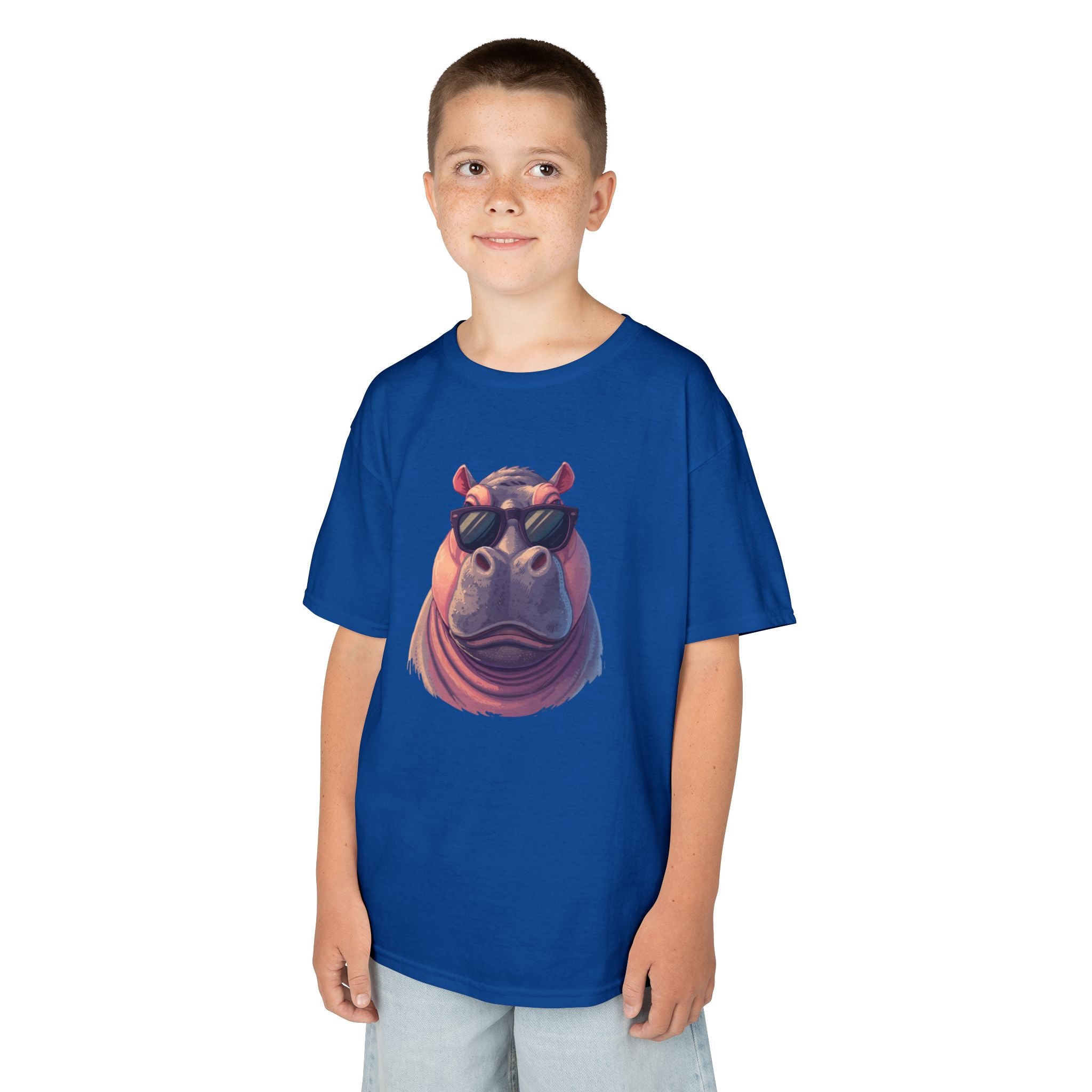 Kids Hippo Sunglasses T‑Shirt — Cool Cartoon Animal Tee for Boys & Girls