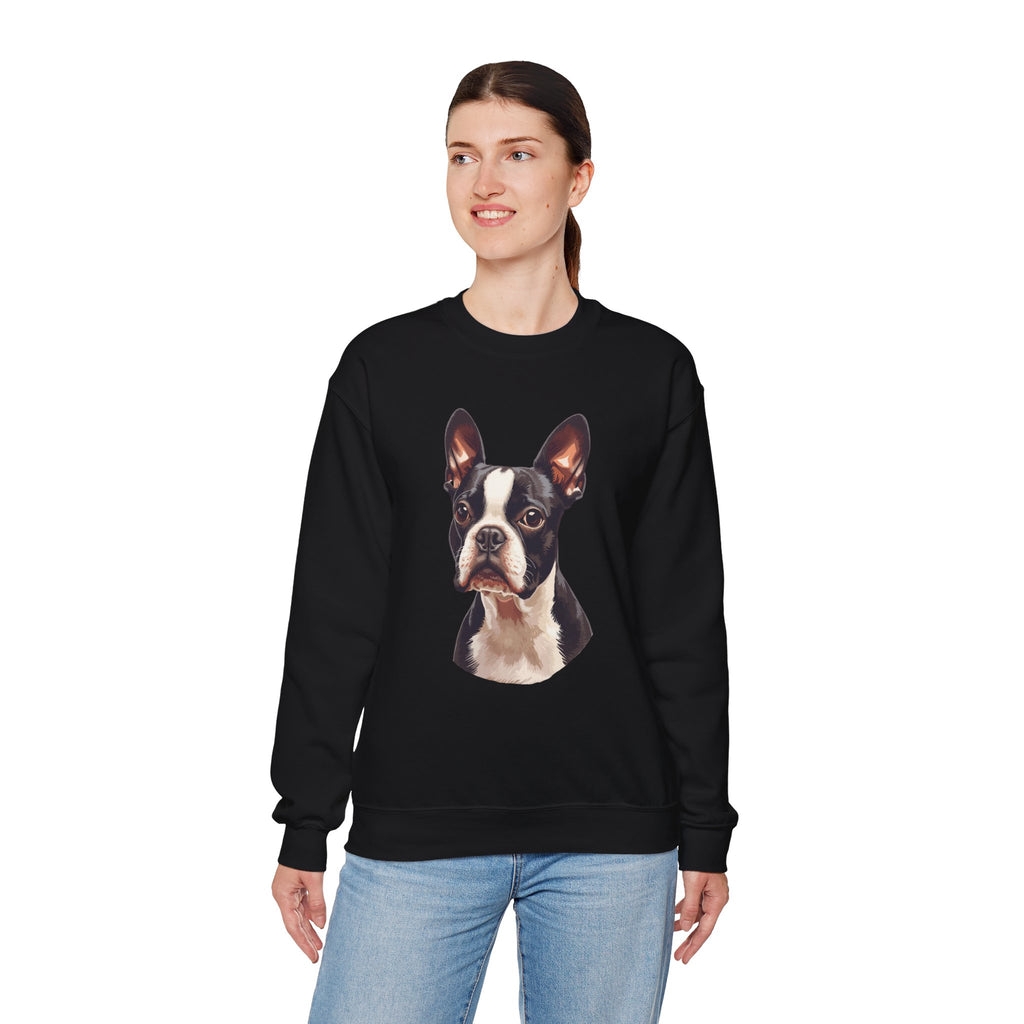 Boston Terrier Portrait Sweatshirt — Cute Dog Face Crewneck for Pet Lovers