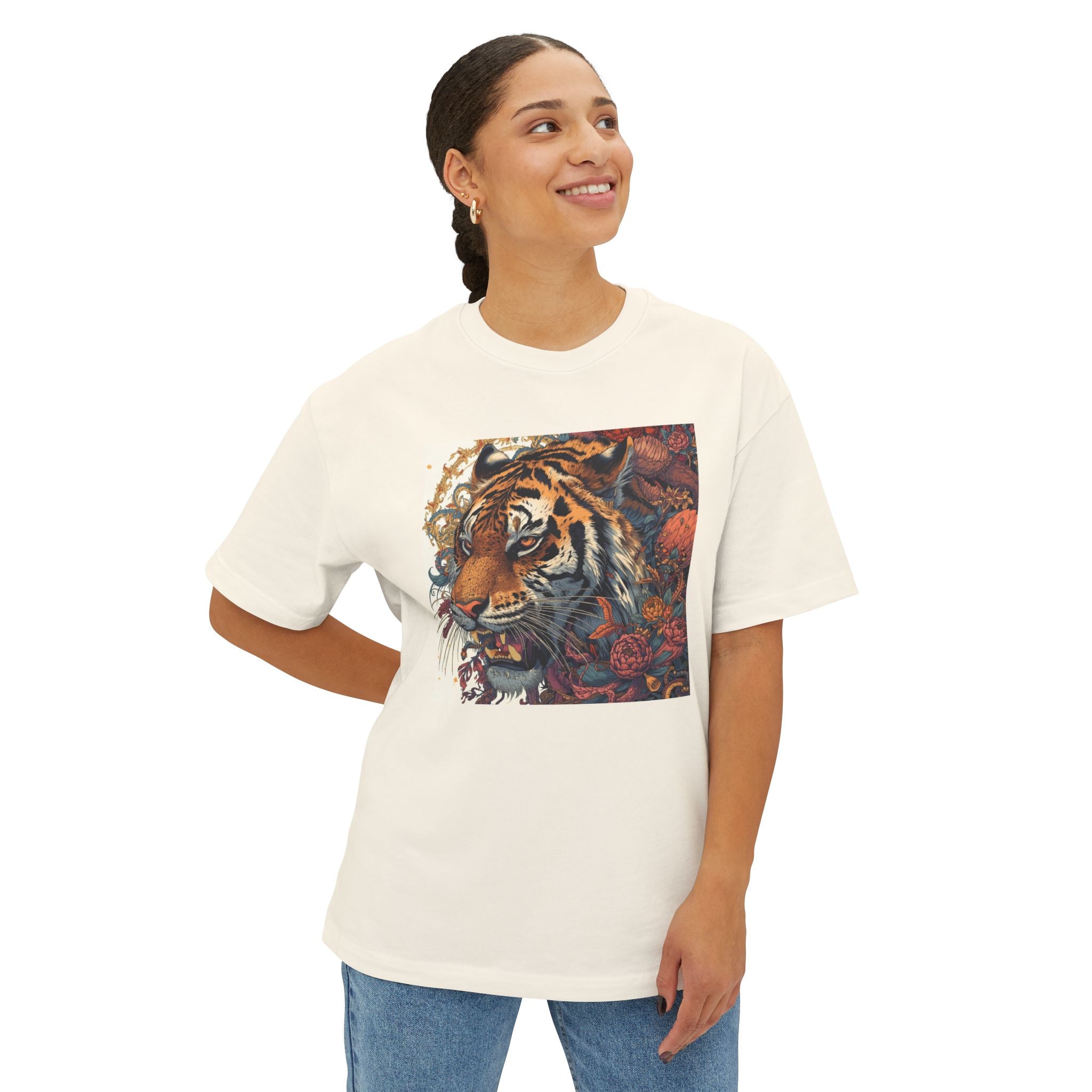 Tiger Floral Graphic Tee — Vintage Botanical Big Cat T-Shirt